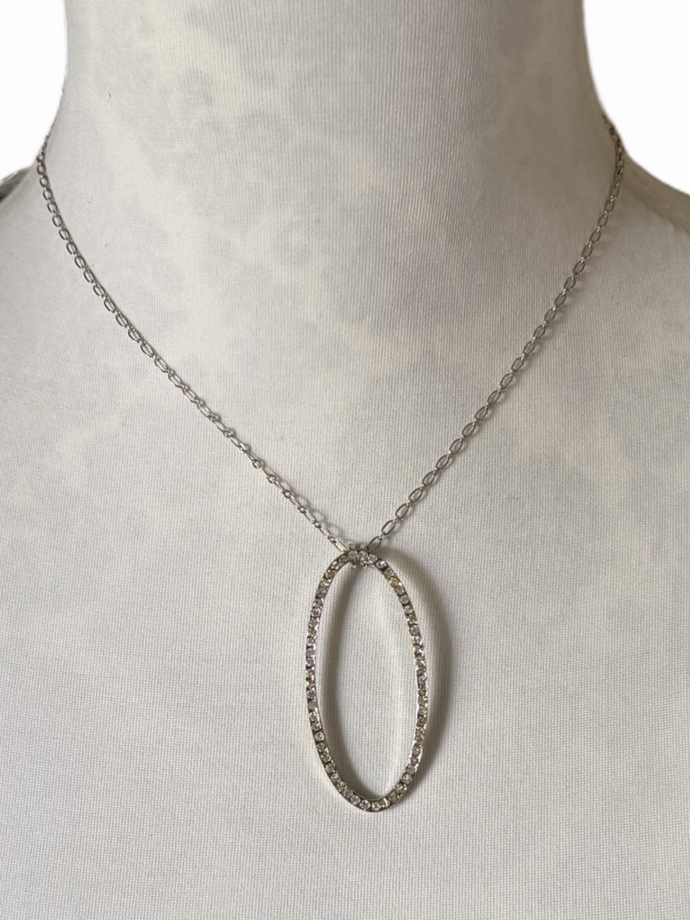 Cookie Lee Silver Tone Oval Crystal Pendant Necklace | Minimalist Sparkle